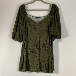 Lily Morgan Green & Black Splotchy Off-Shoulder Top NWT